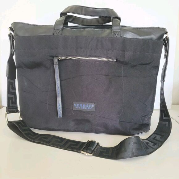 Versace Parfums Duffle Travel Gym Shoulder Strap Bag Large Black